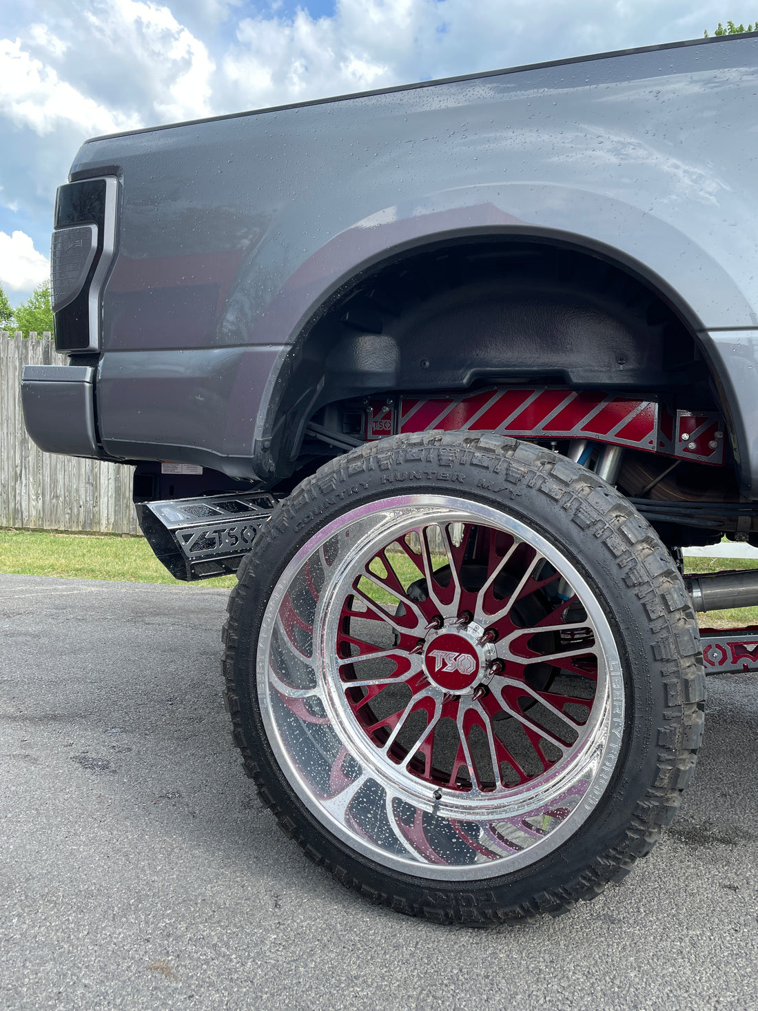TSO Octagon Exhaust Tip on a lifted 2022 Ford F250 Platinum