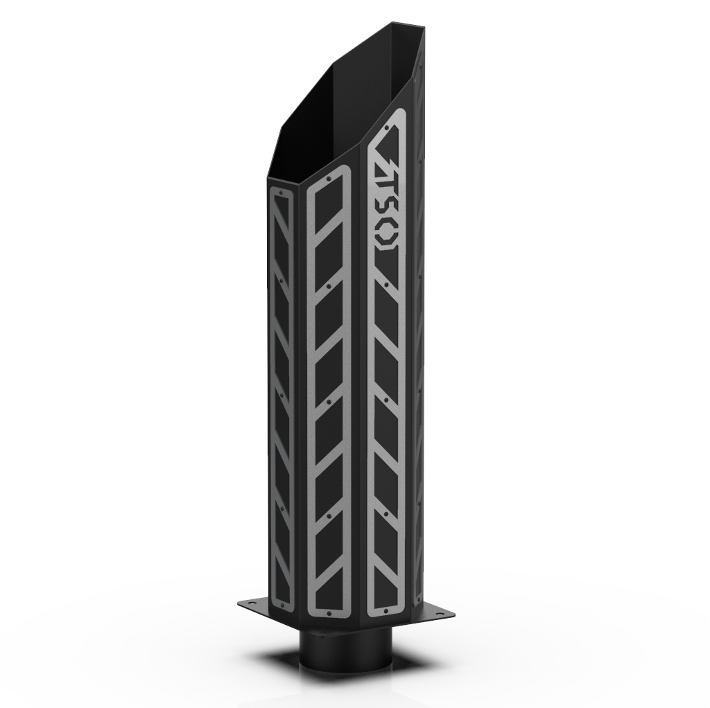 Custom Black 4 Inch to 8 Inch Octagon Mitre Exhaust Stack with Silver RC Overlays